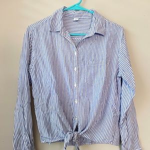 Old Navy Blue & White Stripe Long Sleeve Crop Top